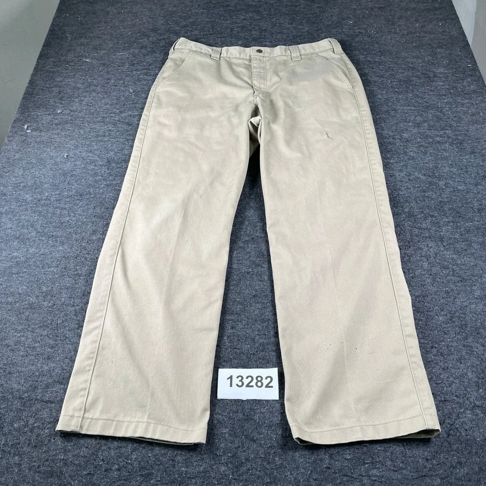 Carhartt Blended Twill Work Chino Pants Mens 38x32 Khaki Workwear Straight Leg